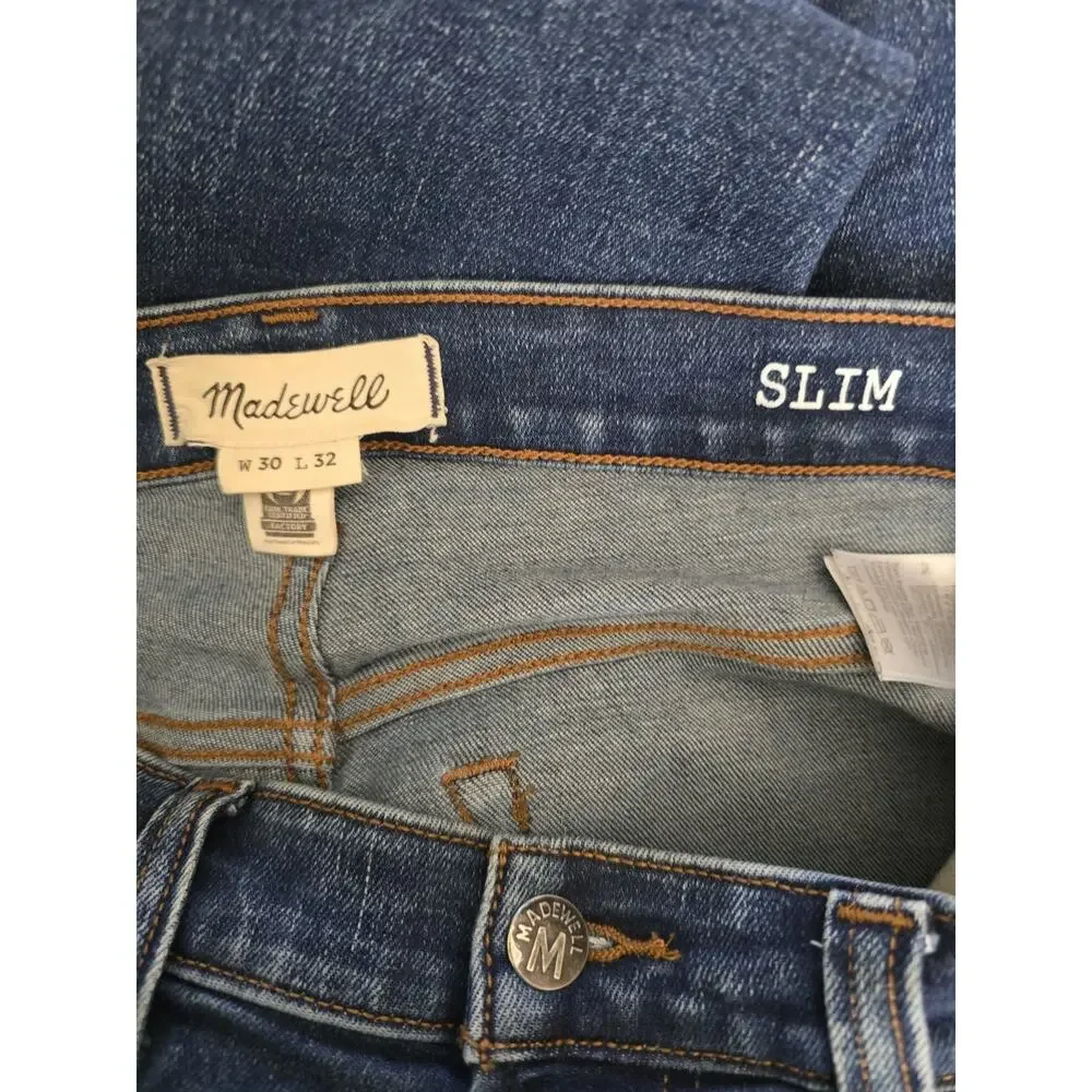Madewell Mens Size 30 x 32 Slim Fit Jeans Blue Denim Cotton Blend